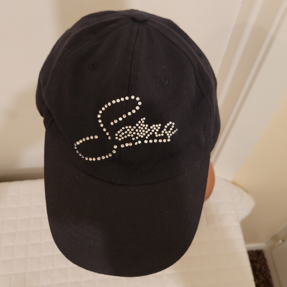 Official Selena Quintanilla Black Cap Hat Rhinestone Signature White Rose Tejana